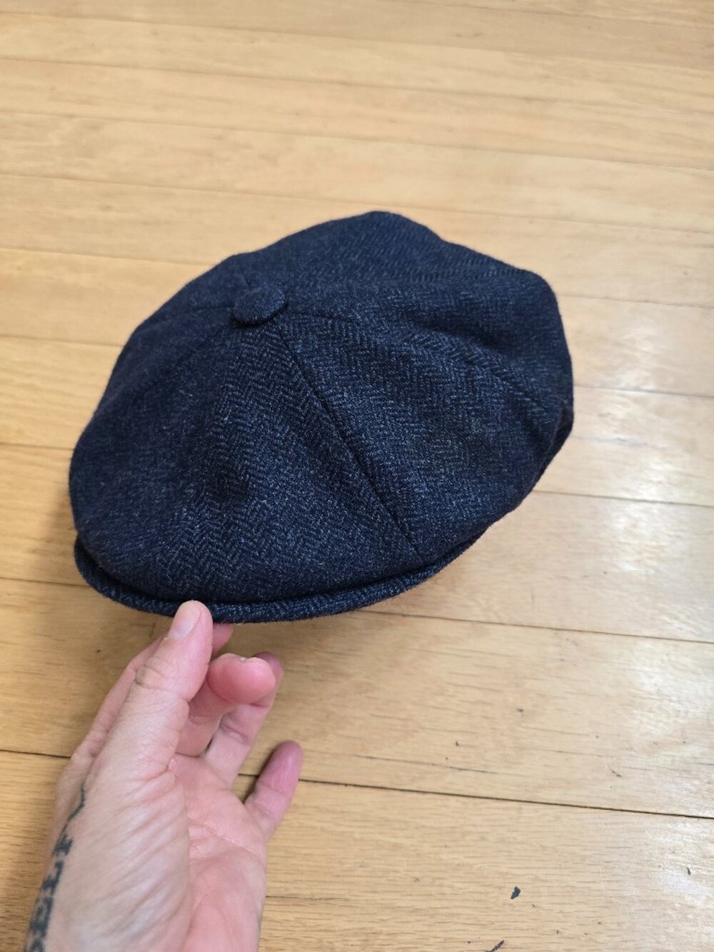 Jaxon Hats | herringbone blue tweed made in Italy quilted newsboy cap